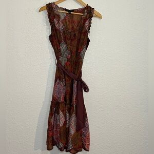 Ya da 100% silk ruffle detail scallop edge hem midi dress Office Unique Feminine